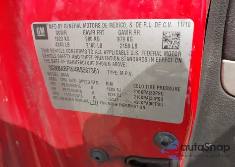 2011 Chevrolet Hhr Lt z USA, uszkodzony, nr VIN 3GNBABFW4BS567361